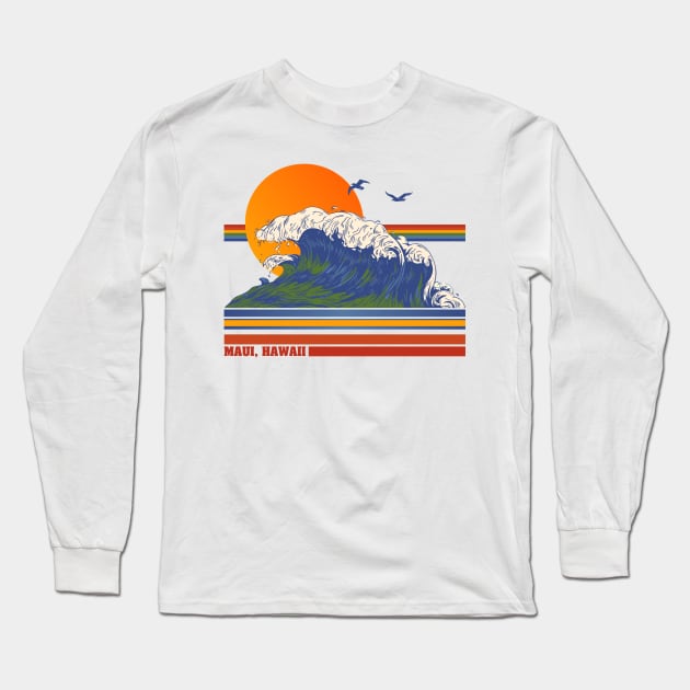 Retro Maui Hawaii 70s Style Tourist Souvenir Long Sleeve T-Shirt by darklordpug